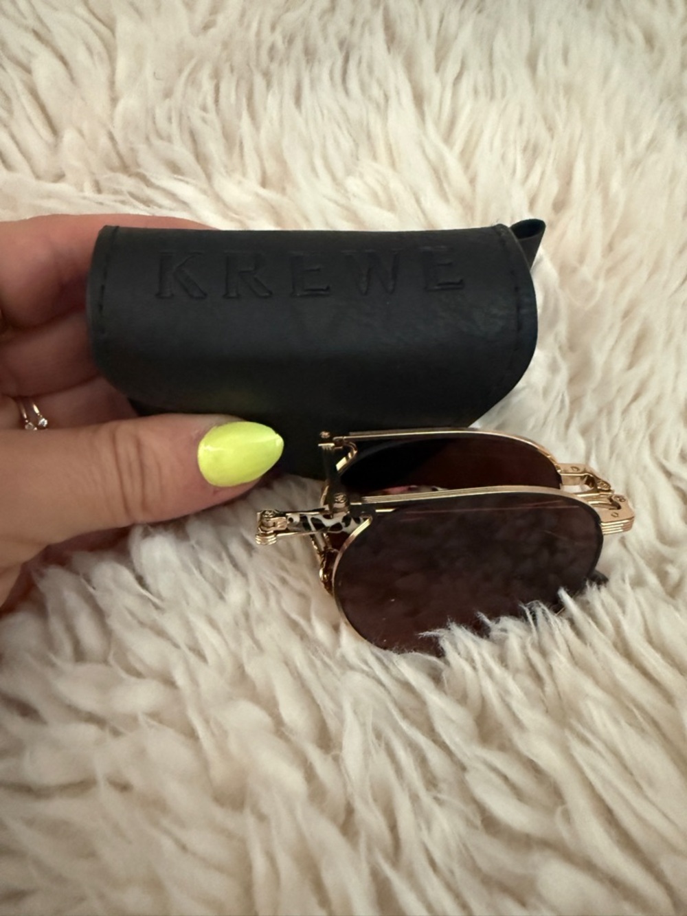 KREWE Gold Frame Brown Lens Foldable Women's Sunglasses with Case